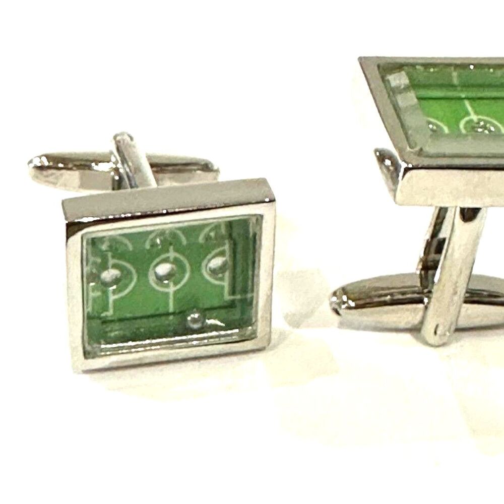 Soccer Football Pitch Cufflinks Green Enamel with Rolling Ball